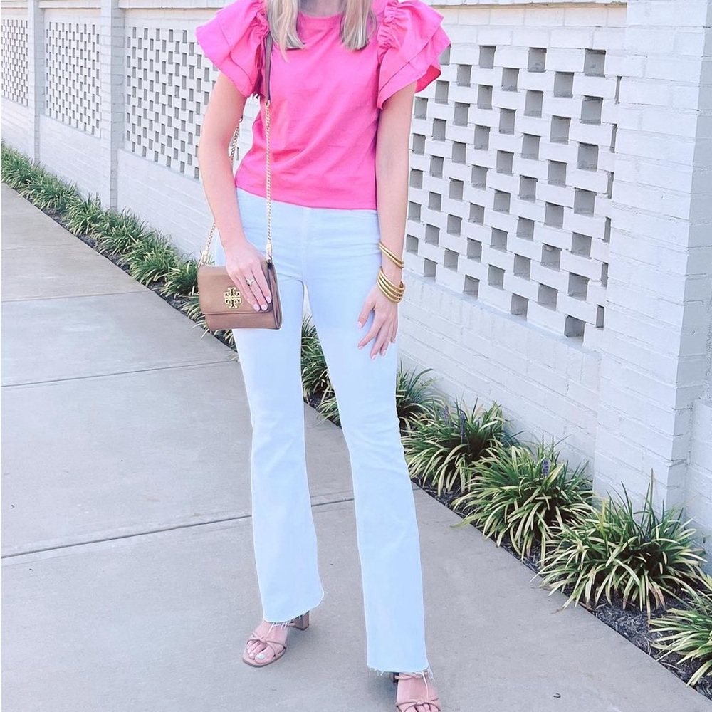 strut & bolt los angeles fuchsia shirt with ruffle sleeves